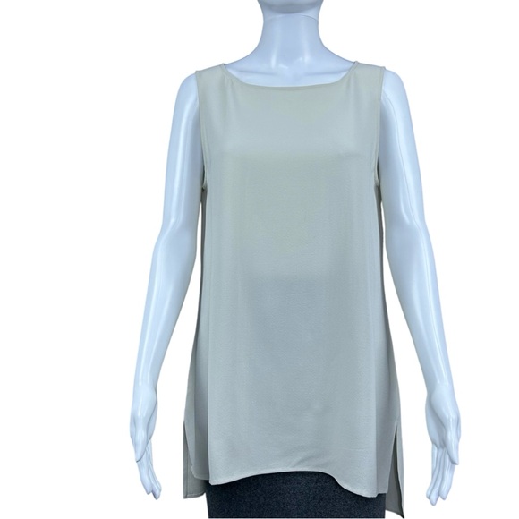 Eileen Fisher Silk Georgette Crepe Tank Top SMALL Bateau Neck Quiet Luxury - Picture 5 of 14